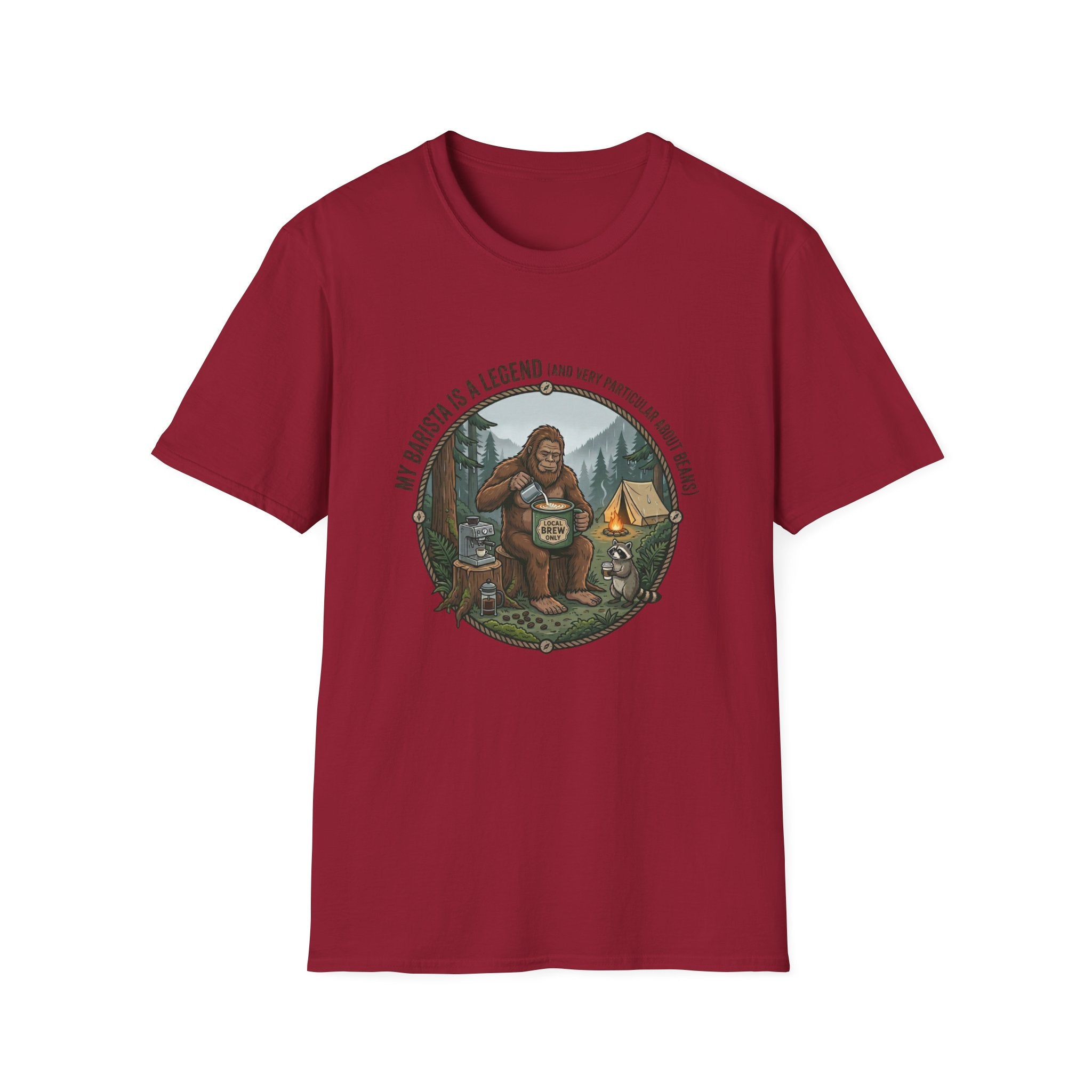 Dad is a Legend Camping T-Shirt | Bear, Campfire, Tent Cabin Illustration