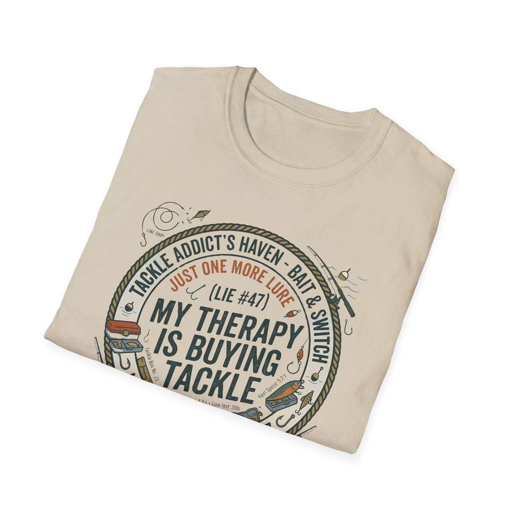 My Therapy Is Buying Tackle Fishing T-Shirt | Fishing Rod Reel Bait Angler Tee