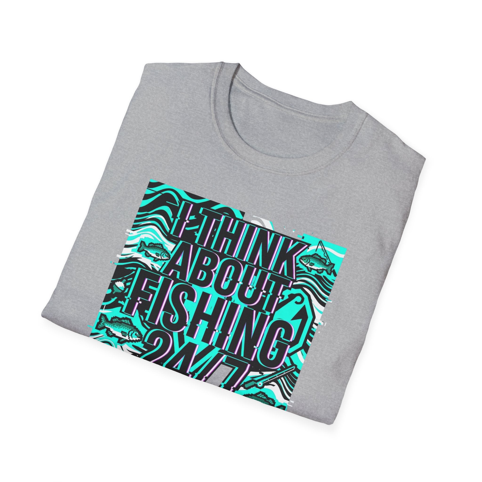 Think About Fishing 24/7 T-Shirt | Fishing Graphic Tee, Nautical Wave Design
