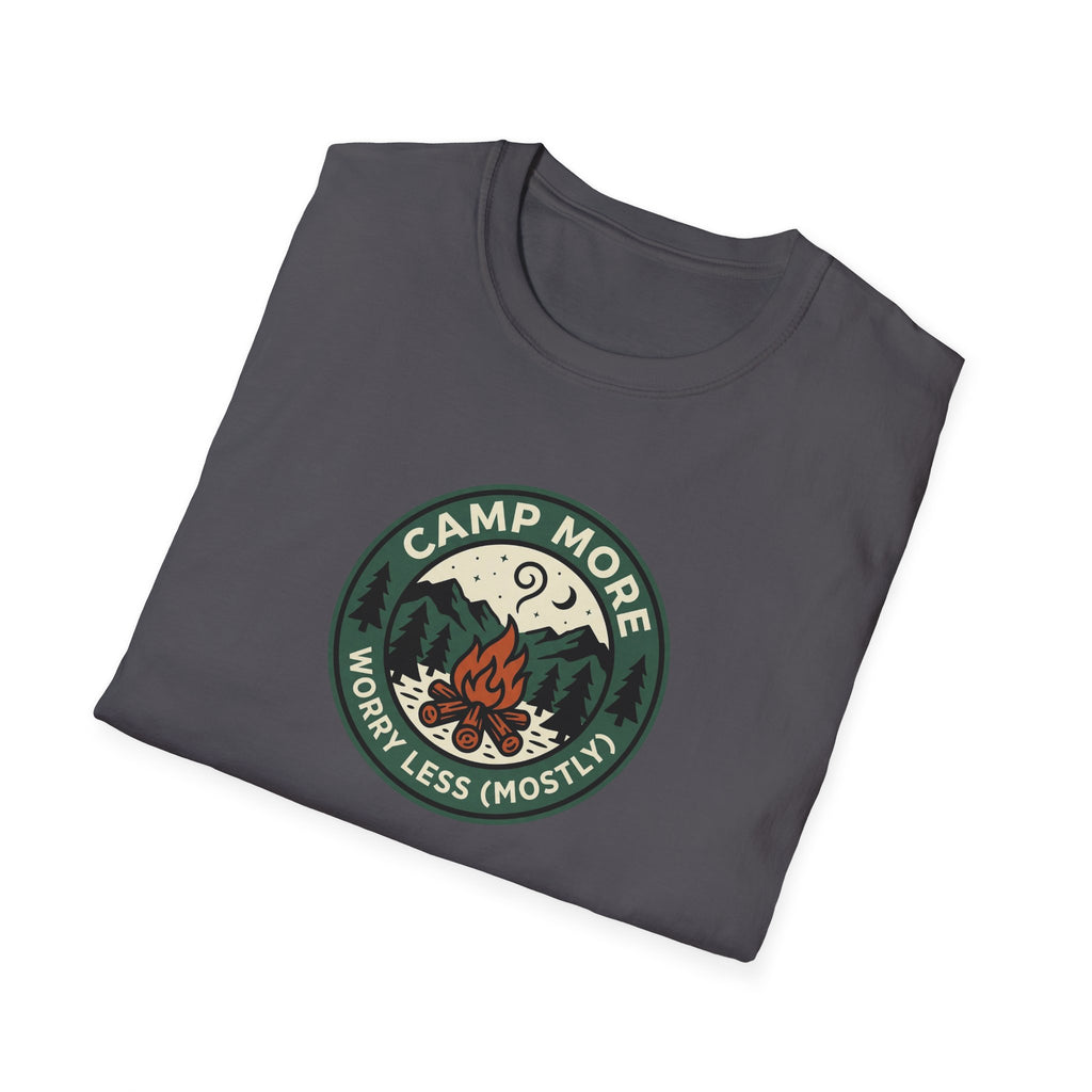 Camp More Campfire Badge T-Shirt | Outdoor Camping Graphic