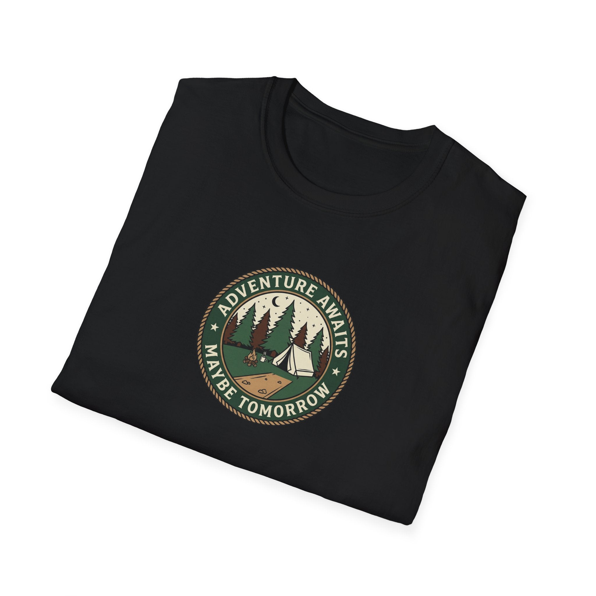Adventure Awaits Maybe Tomorrow T-Shirt | Camping Patch Graphic
