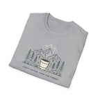 Coffee Cup in Pines T-Shirt | mountain camp mug, minimalist outdoors design