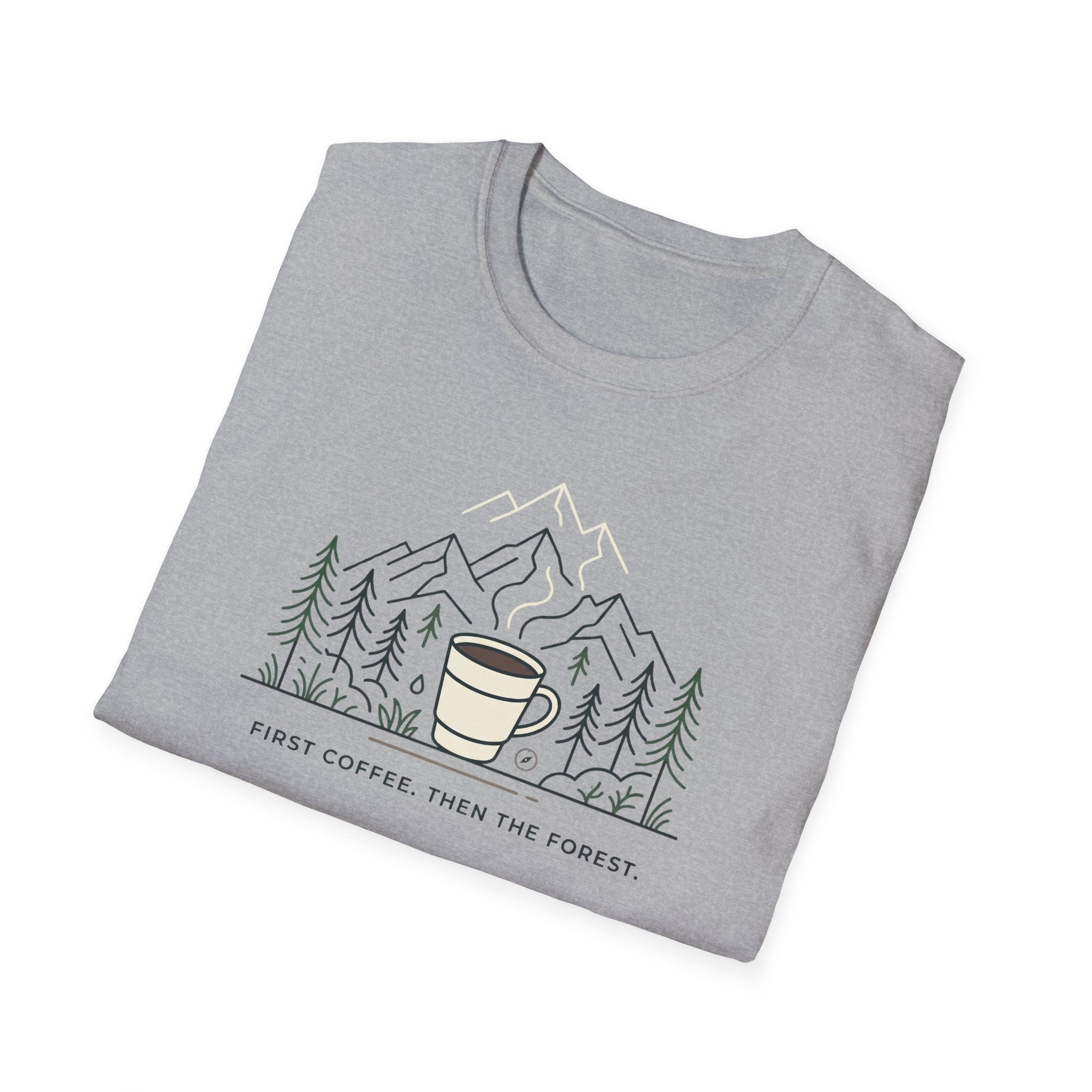 Coffee Cup in Pines T-Shirt | mountain camp mug, minimalist outdoors design