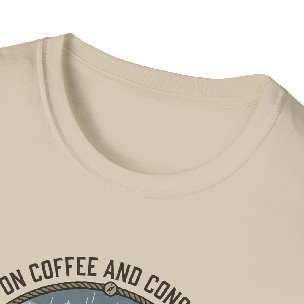 Cozy Camping Coffee Scene T-Shirt | Mountain Mug, Rainy Forest Illustration