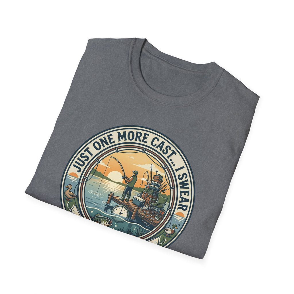 Just One More Cast Fishing T-Shirt | Retro Sunset Angler Design