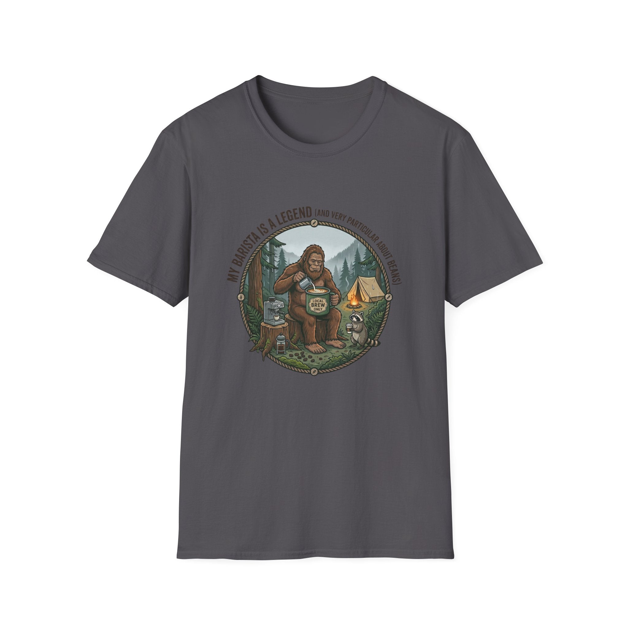 Dad is a Legend Camping T-Shirt | Bear, Campfire, Tent Cabin Illustration