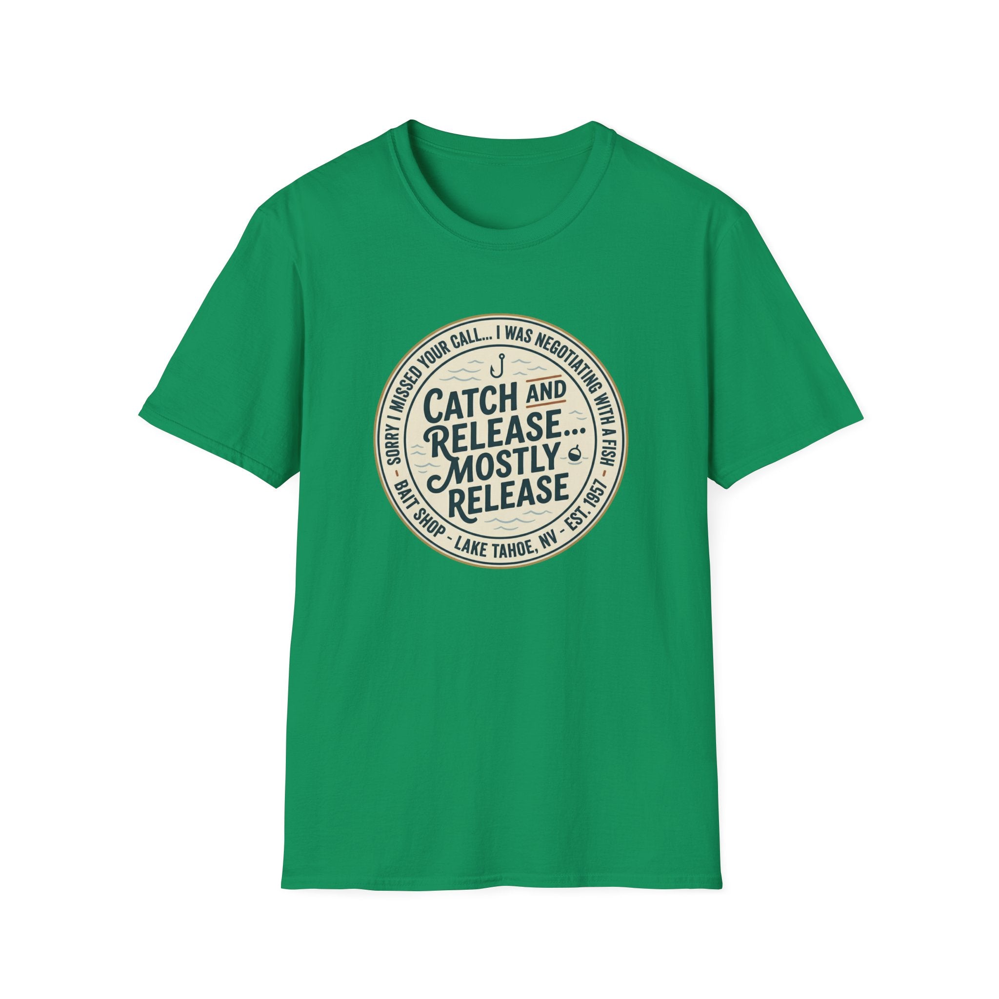 Catch and Release Mostly Release T-Shirt | Fishing Lake Tahoe Badge
