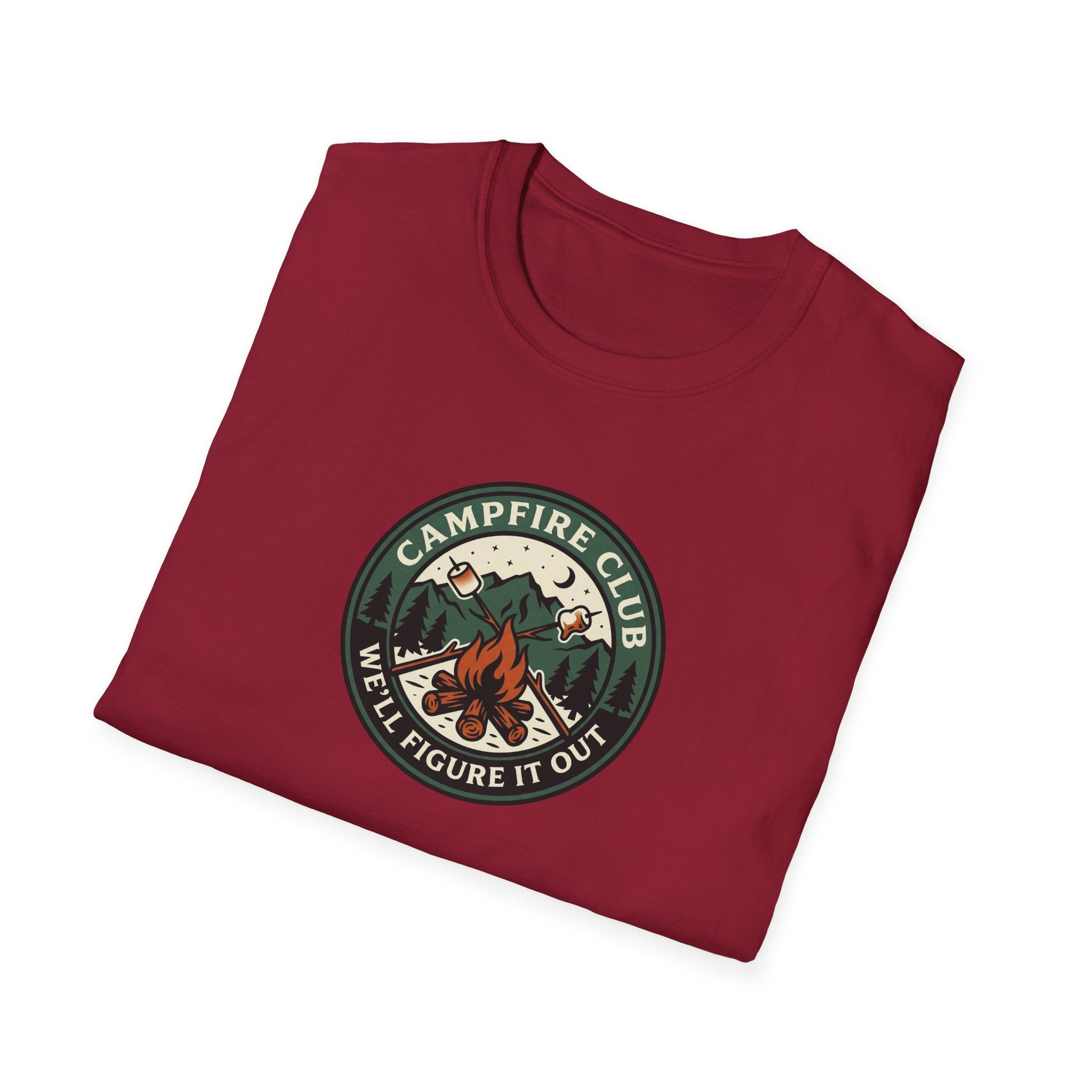 Campfire Club Patch design T-Shirt | Mountain Camping Logo Tee