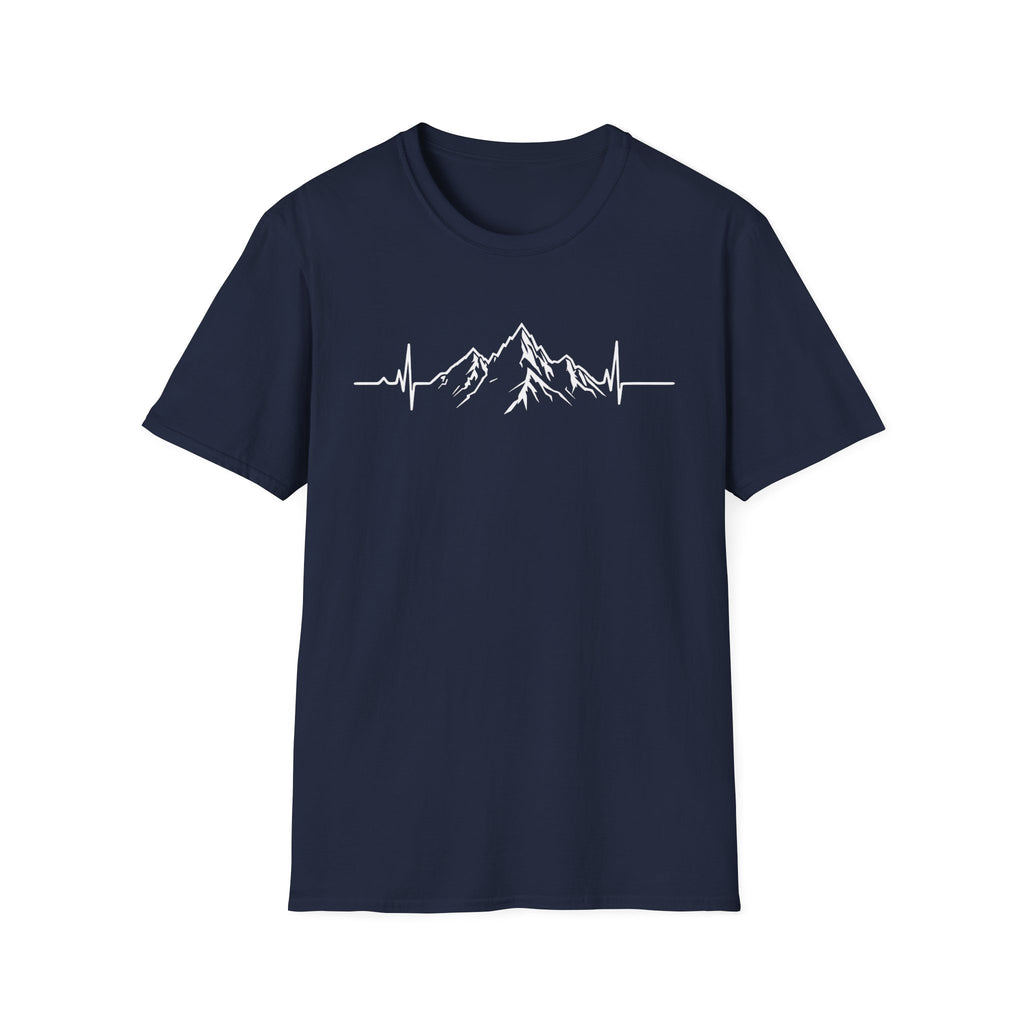 Mountain Heartbeat T-Shirt — Minimalist Mountain ECG Tee for Hikers & Outdoor Lovers