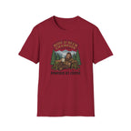 Sasquatch Hide & Seek Champion T-Shirt | Powered by Coffee, Bigfoot Design
