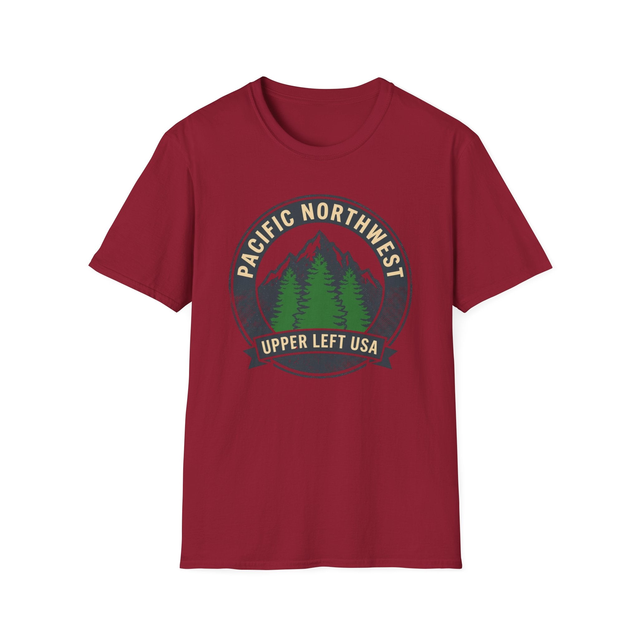 Pacific Northwest Mountain Pines T-Shirt | Upper Left USA graphic