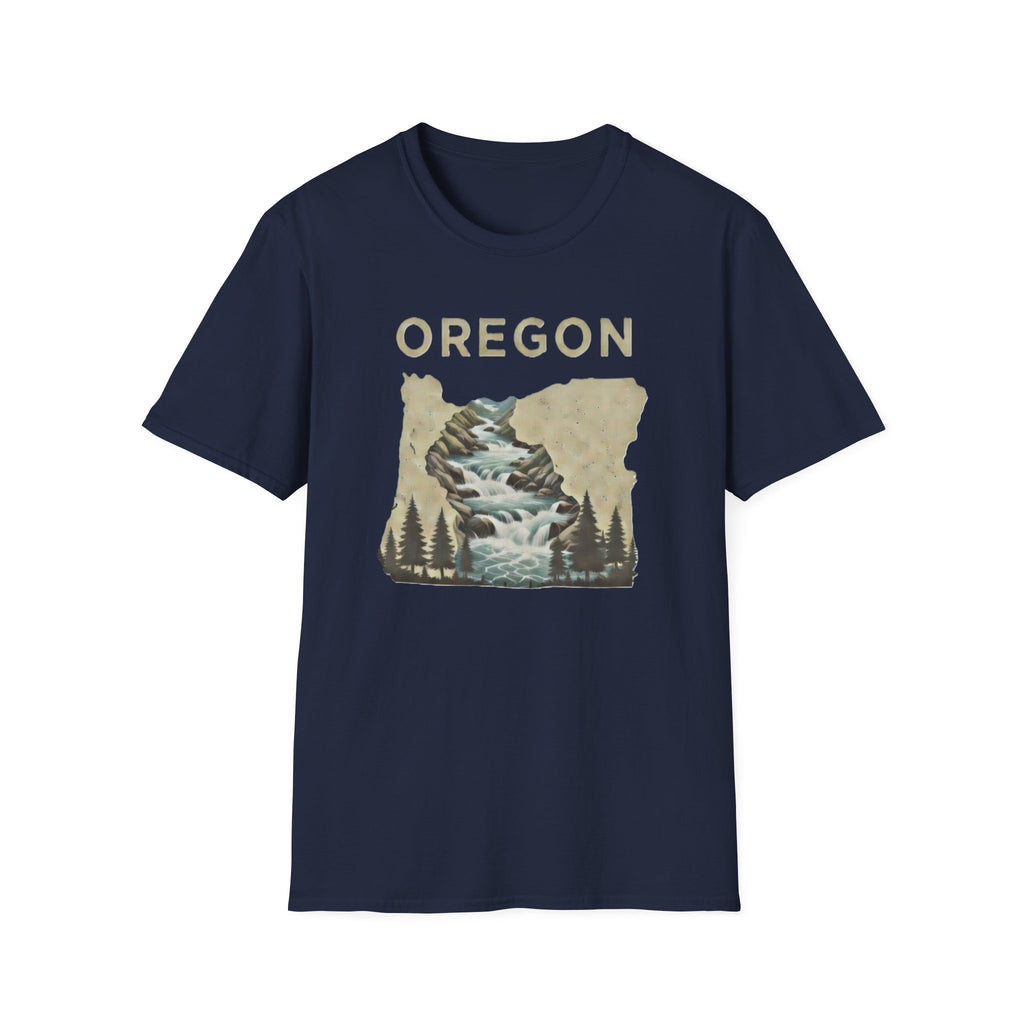 Oregon waterfall state map T-Shirt | River, Pines, Nature