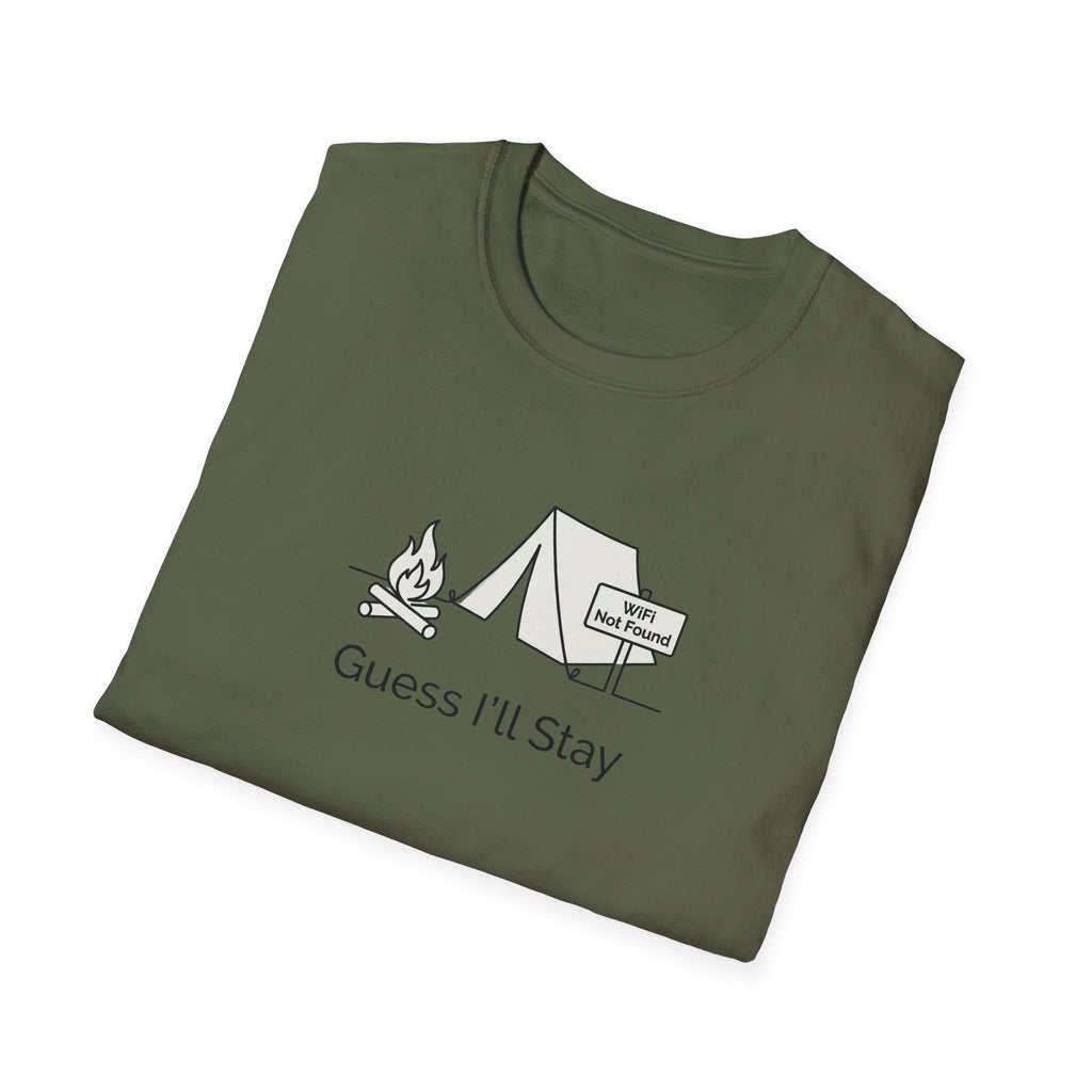 Guess Ill Stay camping tee | Tent and campfire graphic T-Shirt
