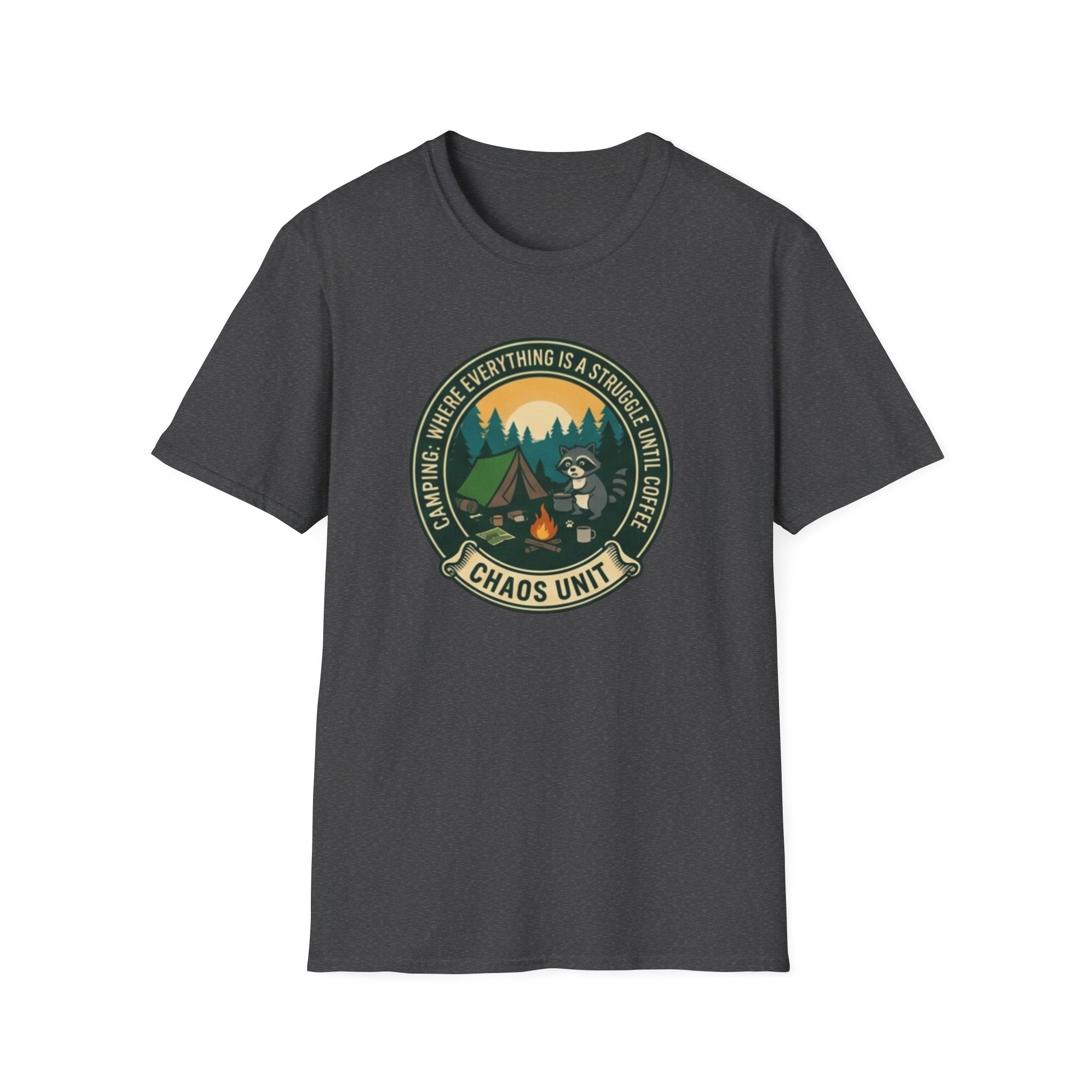 Camping Coffee Bear Chaos Unit T-Shirt | Campfire Woods Graphic