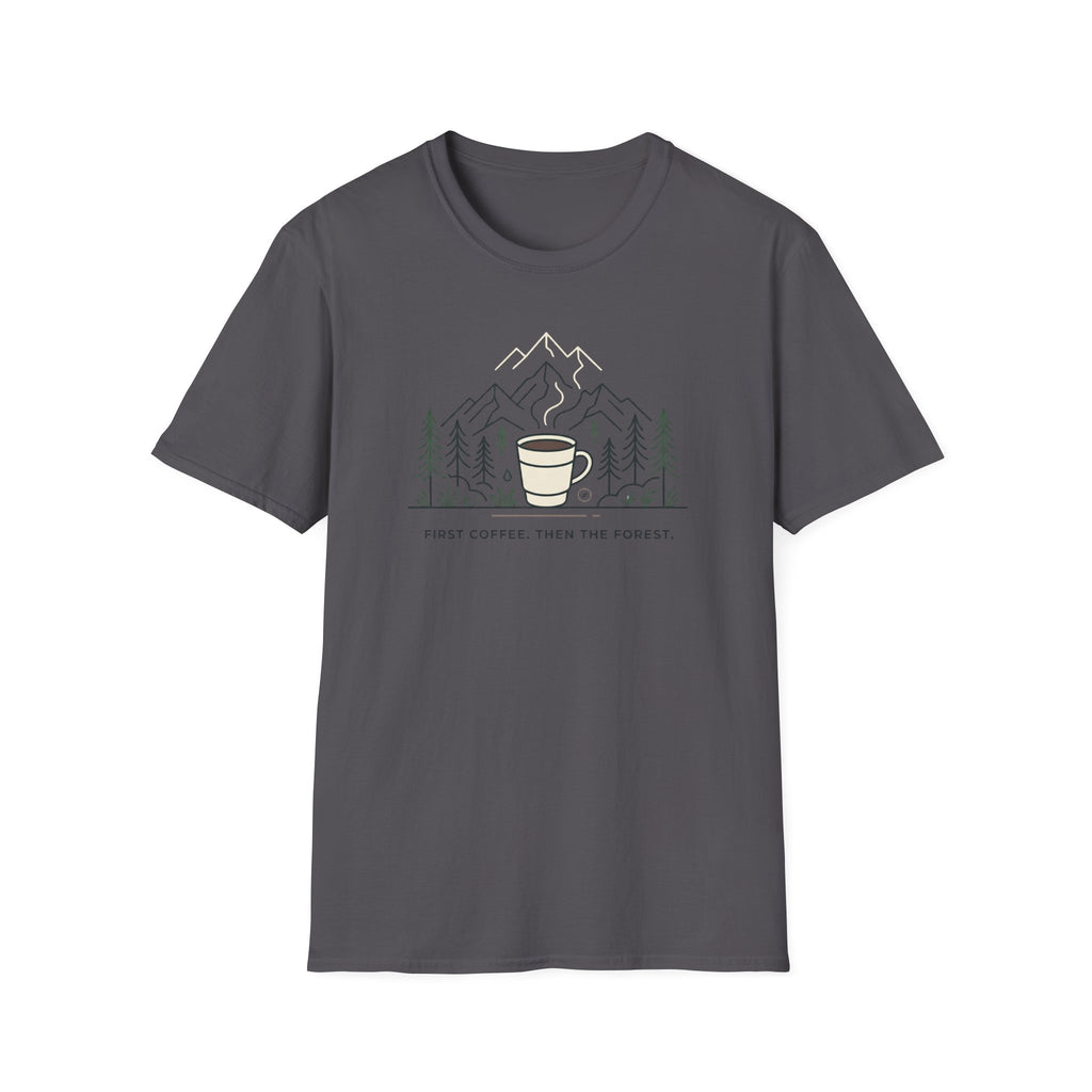 Coffee Cup in Pines T-Shirt | mountain camp mug, minimalist outdoors design