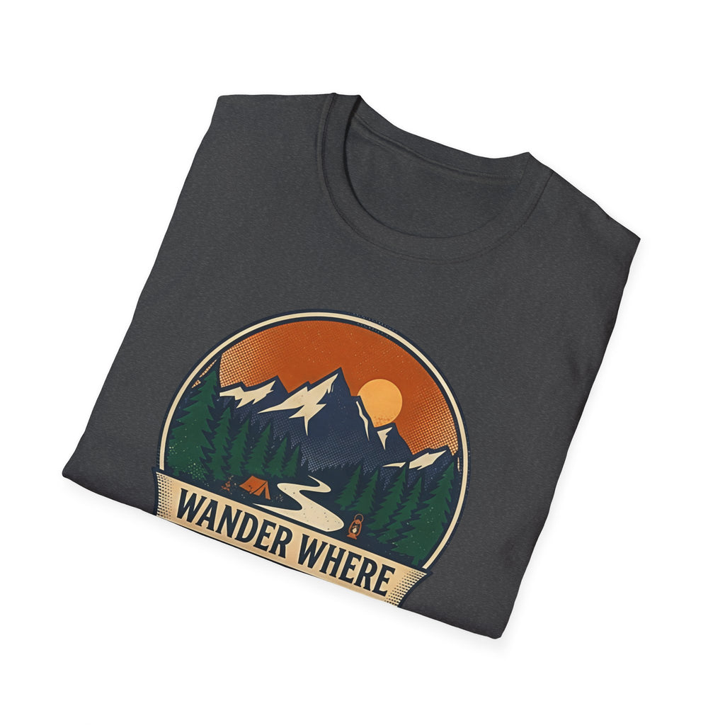 Wander Where The Signal Fades T-Shirt | Mountain Sunset Camping Design