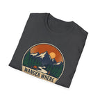 Wander Where The Signal Fades T-Shirt | Mountain Sunset Camping Design