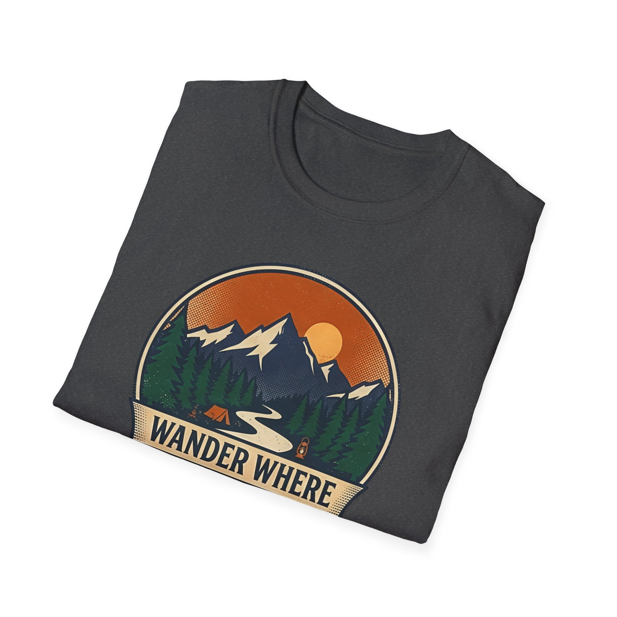 Wander Where The Signal Fades T-Shirt | Mountain Sunset Camping Design