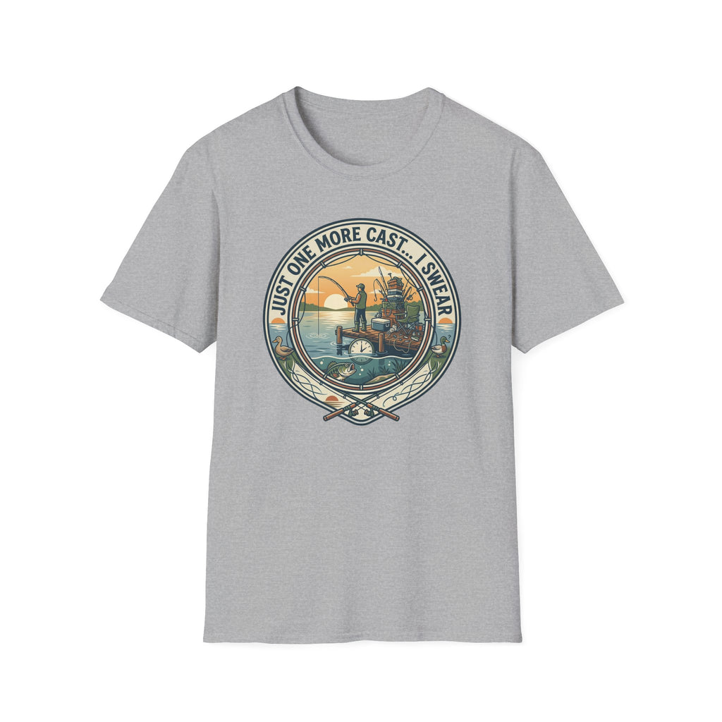 Just One More Cast Fishing T-Shirt | Retro Sunset Angler Design