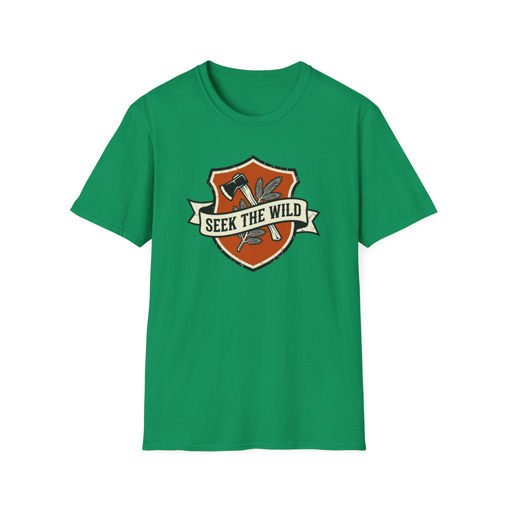 Seek The Wild emblem T-shirt | outdoor adventure badge design