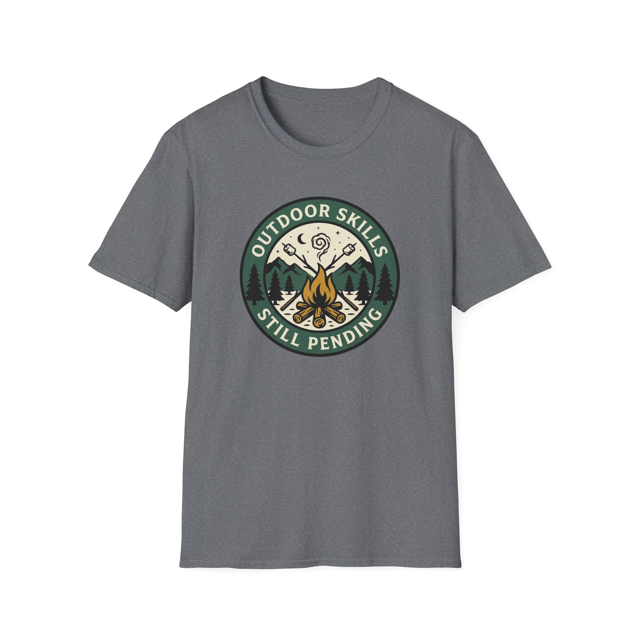 Outdoor Skills Still Pending T-Shirt | Camping Campfire Graphic Shirt