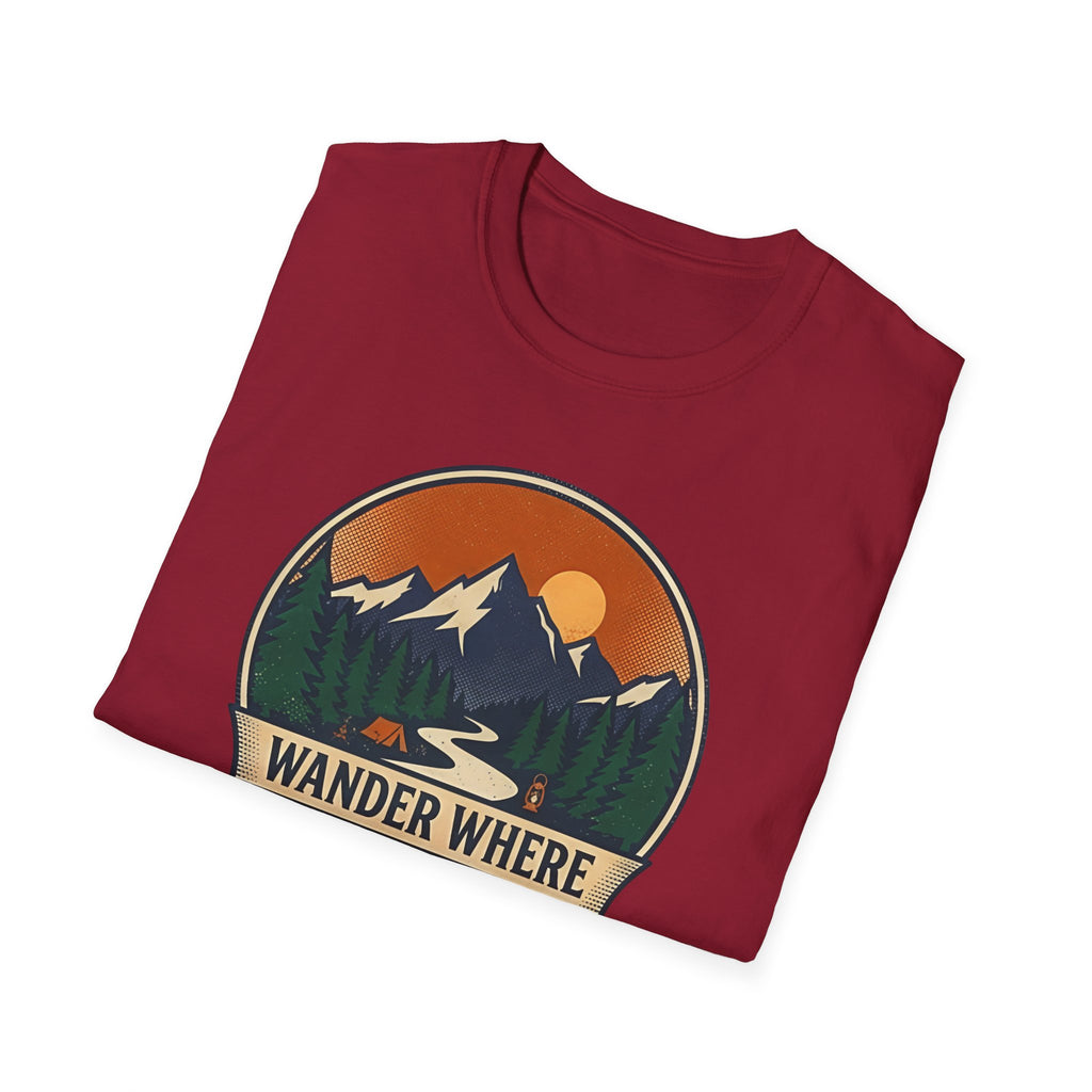 Wander Where The Signal Fades T-Shirt | Mountain Sunset Camping Design