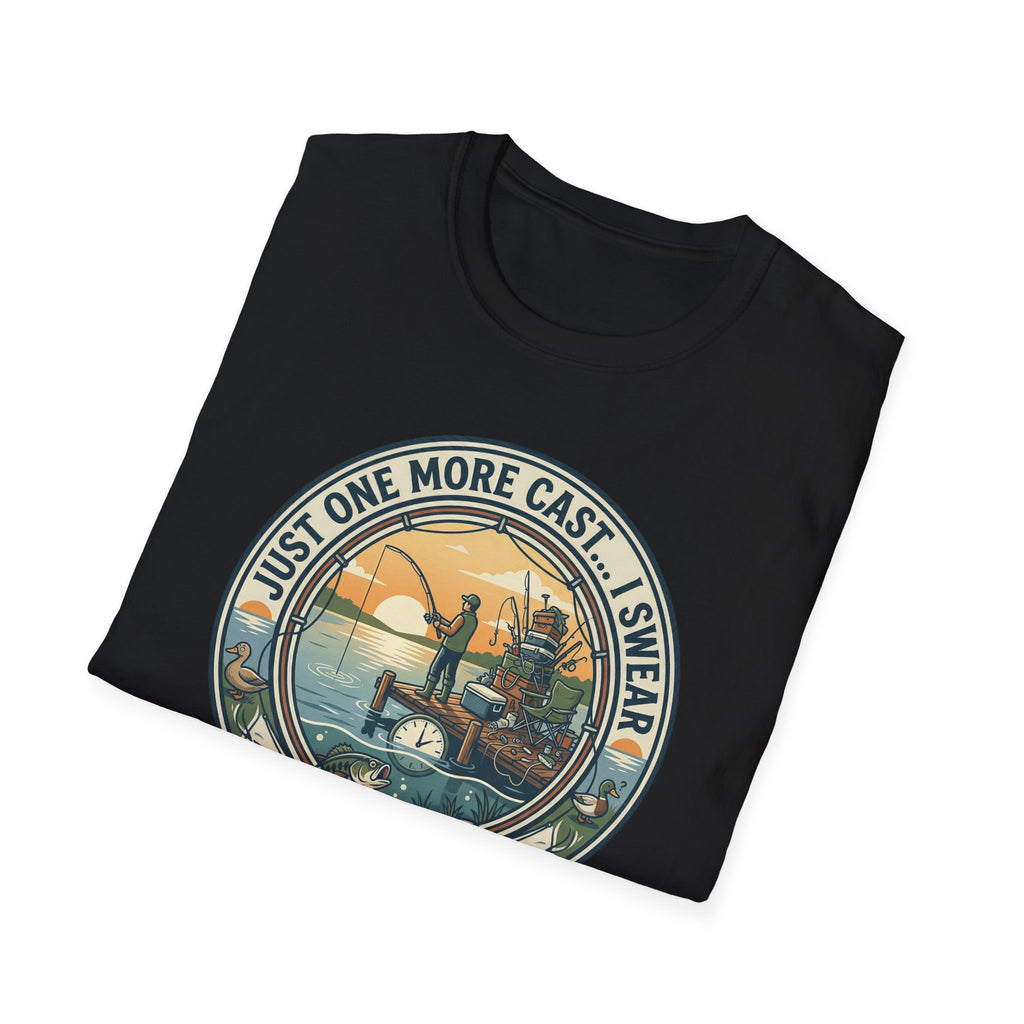 Just One More Cast Fishing T-Shirt | Retro Sunset Angler Design