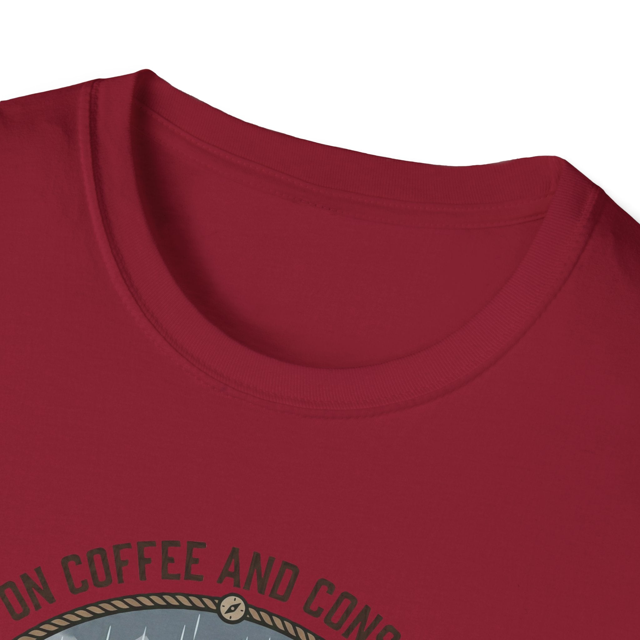 Cozy Camping Coffee Scene T-Shirt | Mountain Mug, Rainy Forest Illustration