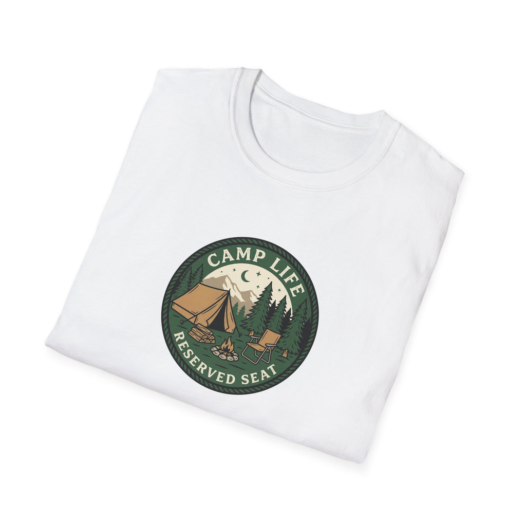 Camp Life Tent and Trees T-Shirt | Retro Outdoors Camper Badge
