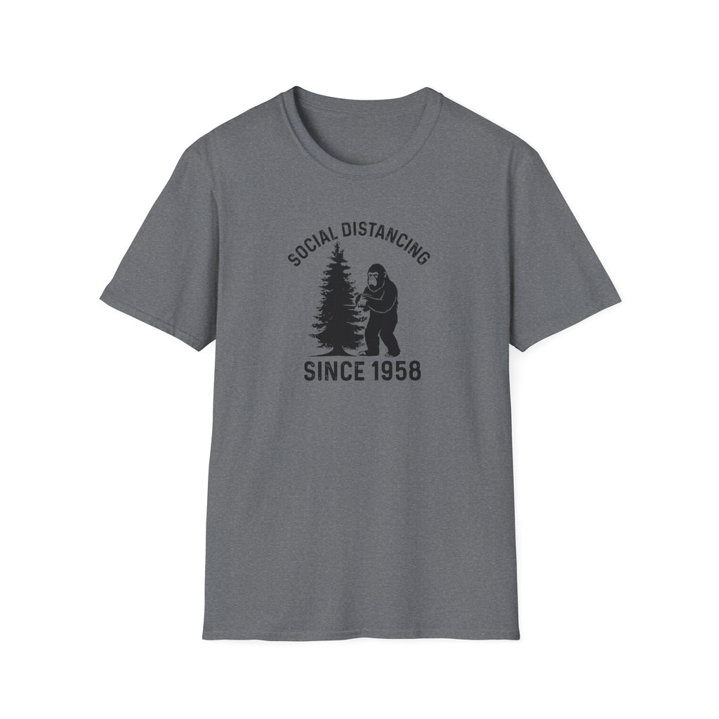Social Distancing Since 1958 T-Shirt | Bigfoot Sasquatch Graphic