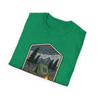 Camping Badge tent and campfire graphic T-Shirt | outdoors hiking adventure emblem