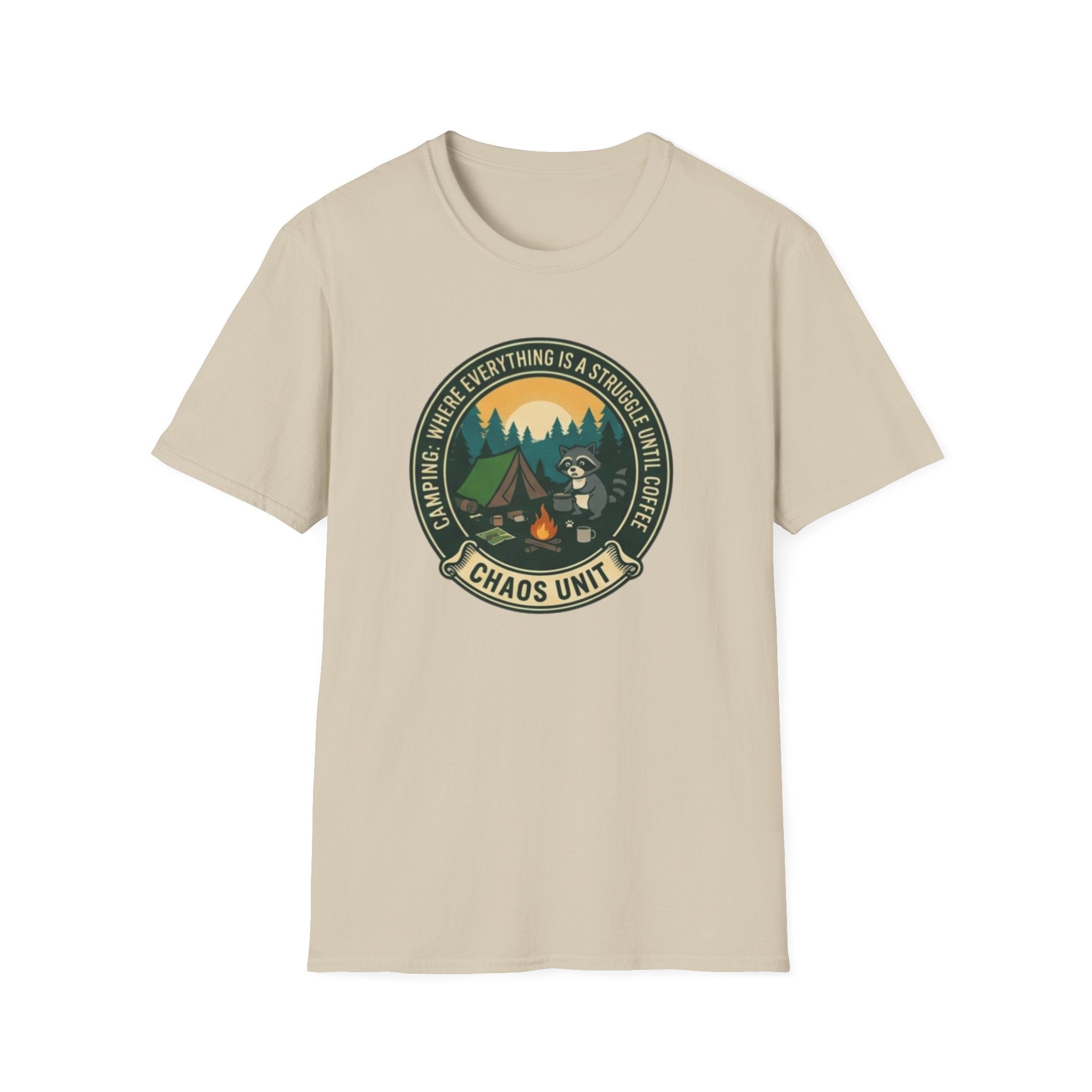 Camping Coffee Bear Chaos Unit T-Shirt | Campfire Woods Graphic
