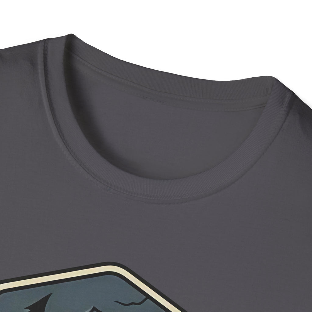 Camping Badge tent and campfire graphic T-Shirt | outdoors hiking adventure emblem
