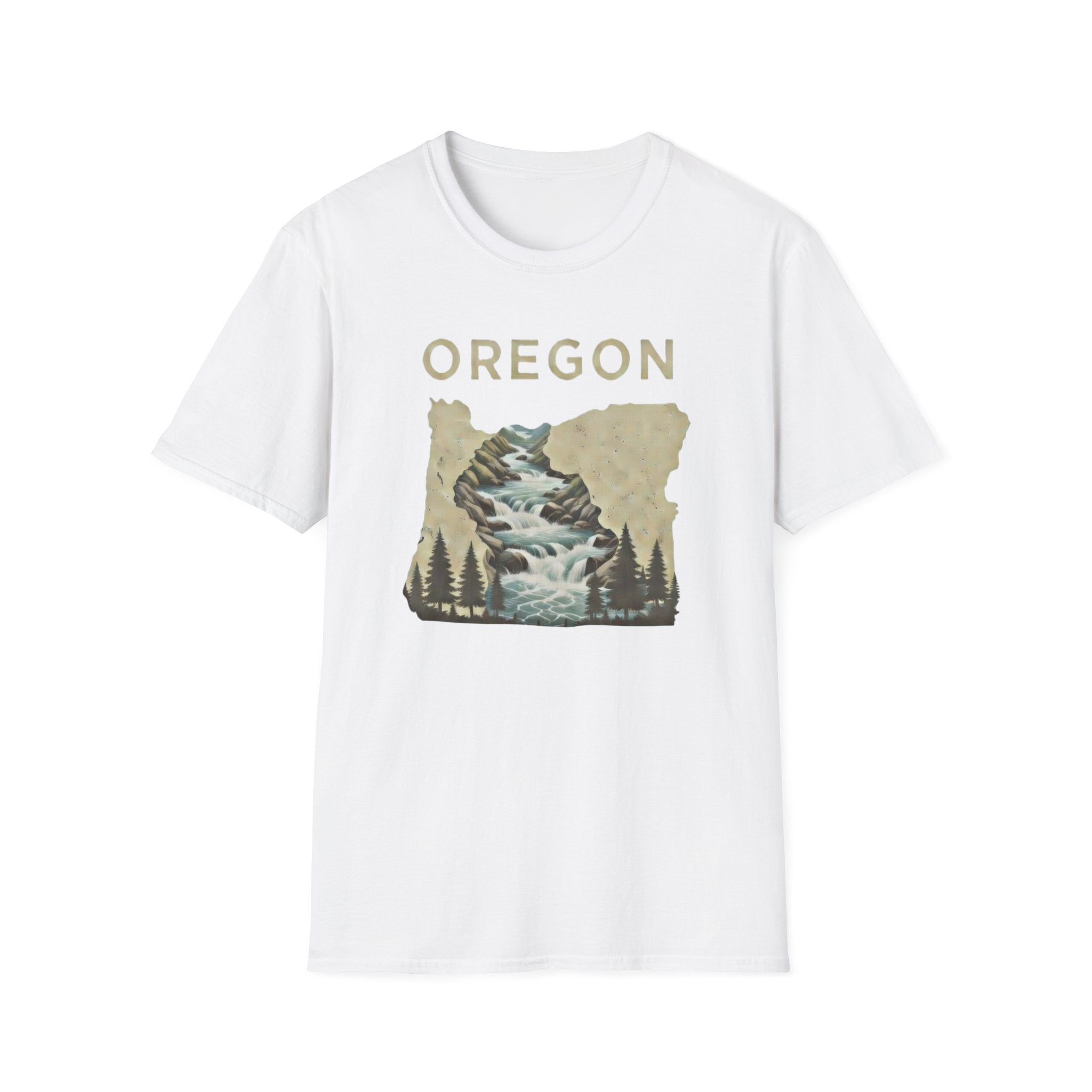 Oregon waterfall state map T-Shirt | River, Pines, Nature
