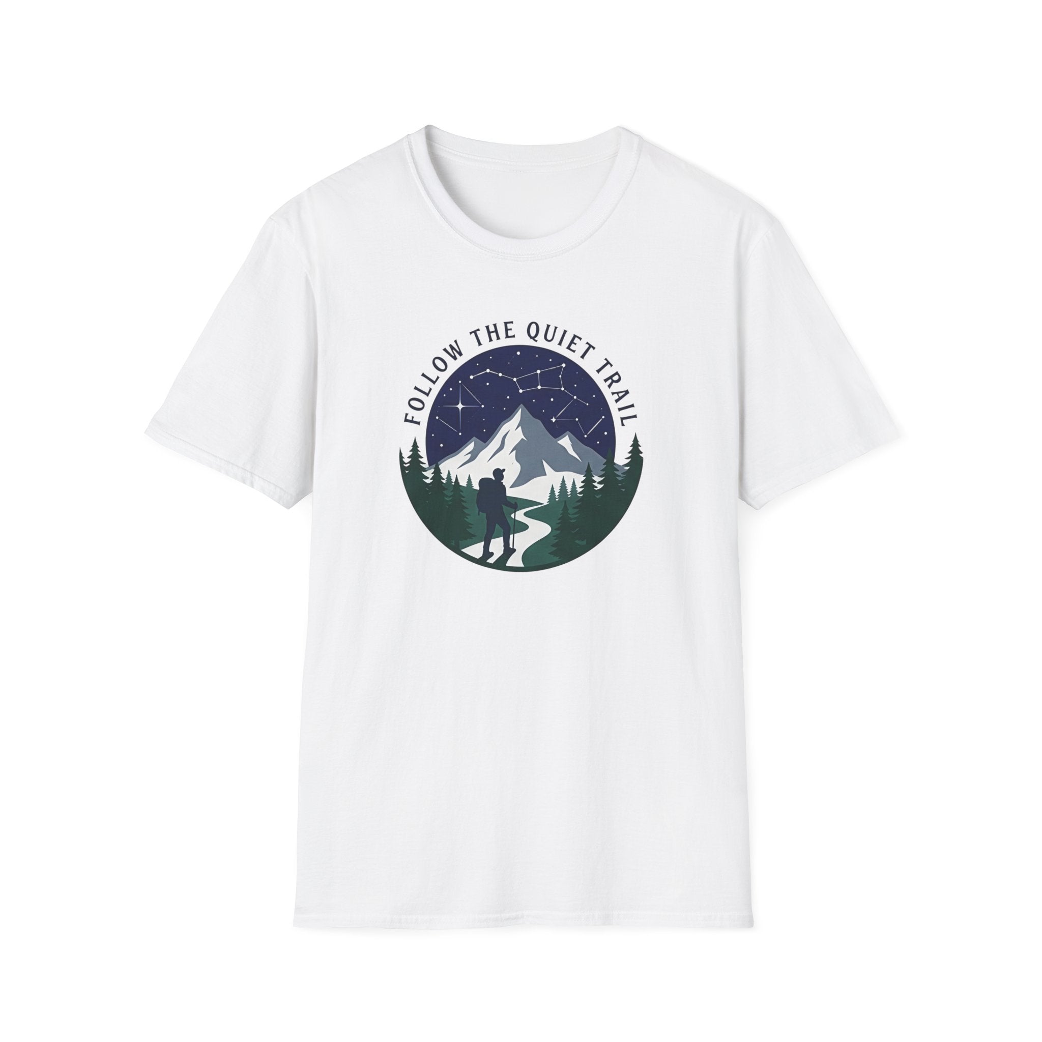 Follow The Quiet Trail Hiking T Shirt | Mountain Night Sky