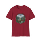 Cozy Camping Coffee Scene T-Shirt | Mountain Mug, Rainy Forest Illustration