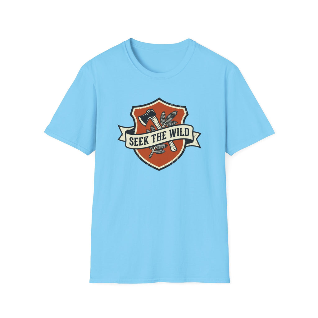 Seek The Wild emblem T-shirt | outdoor adventure badge design