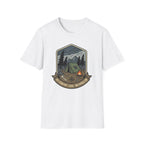 Camping Badge tent and campfire graphic T-Shirt | outdoors hiking adventure emblem