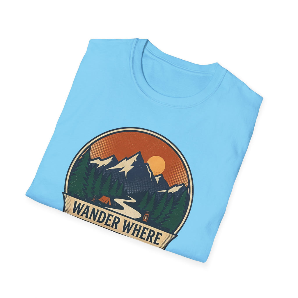 Wander Where The Signal Fades T-Shirt | Mountain Sunset Camping Design
