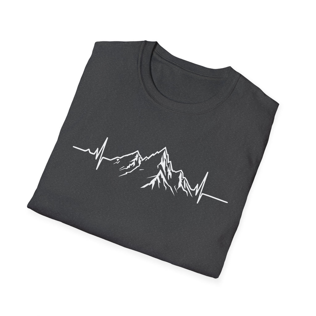 Mountain Heartbeat T-Shirt — Minimalist Mountain ECG Tee for Hikers & Outdoor Lovers