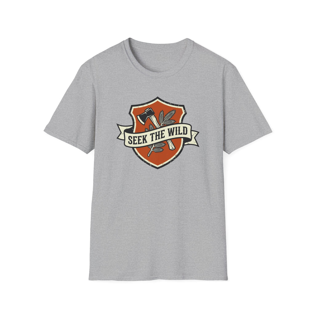 Seek The Wild emblem T-shirt | outdoor adventure badge design