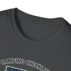 Camping Checklist Snacks T-Shirt | Camping Graphic Tee, Tent Campfire Design