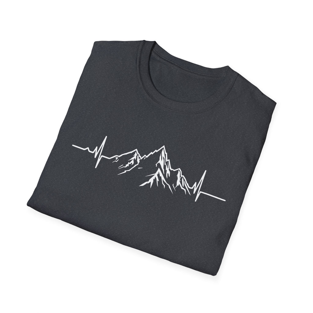 Mountain Heartbeat T-Shirt — Minimalist Mountain ECG Tee for Hikers & Outdoor Lovers