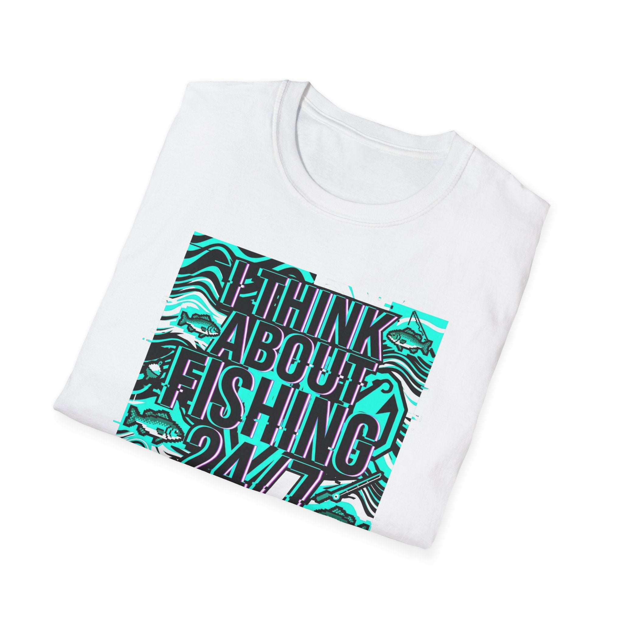 Think About Fishing 24/7 T-Shirt | Fishing Graphic Tee, Nautical Wave Design