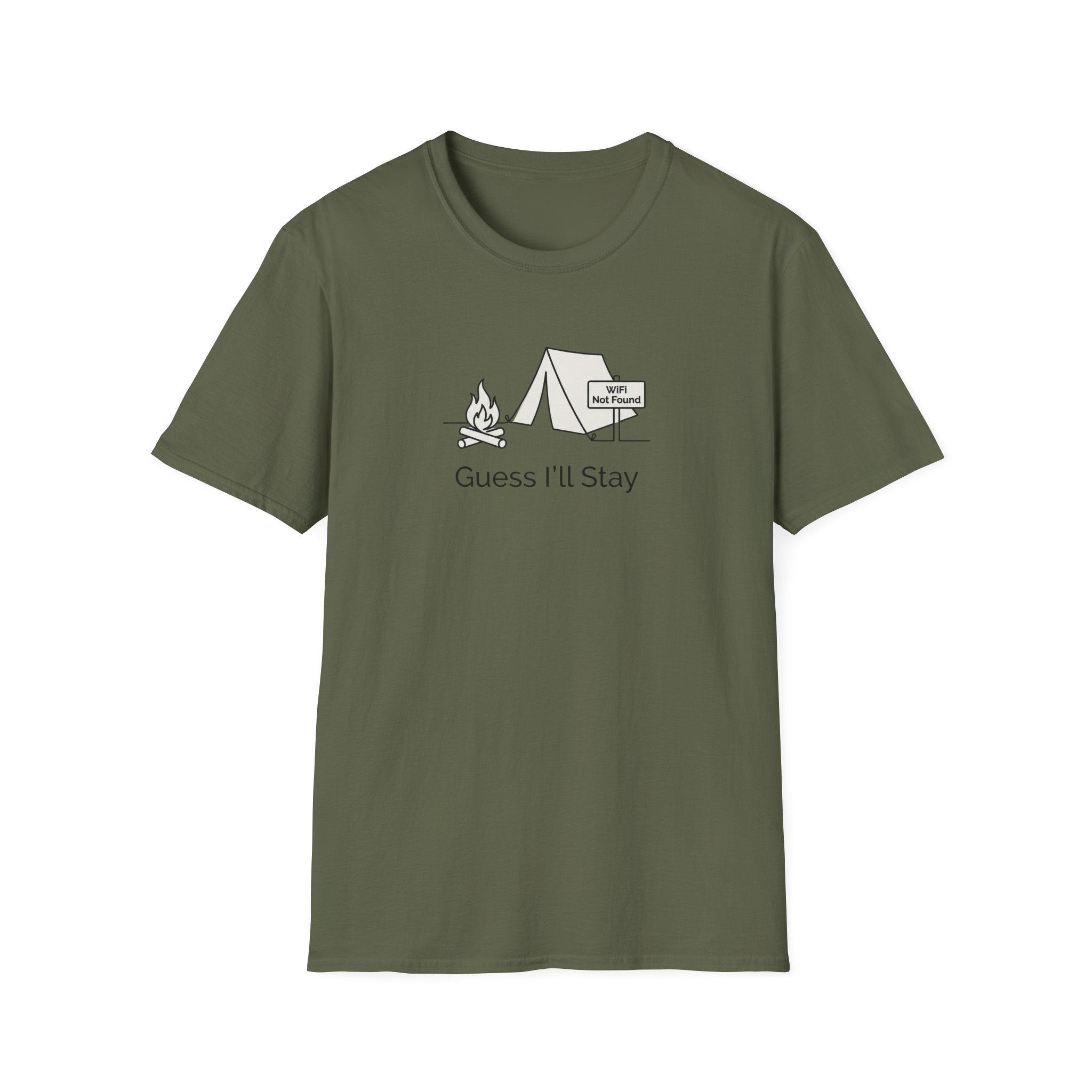 Guess Ill Stay camping tee | Tent and campfire graphic T-Shirt