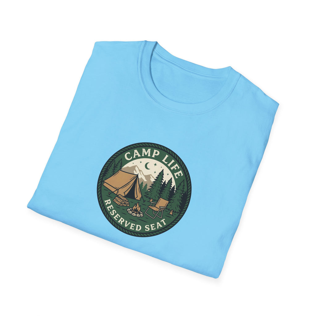 Camp Life Tent and Trees T-Shirt | Retro Outdoors Camper Badge
