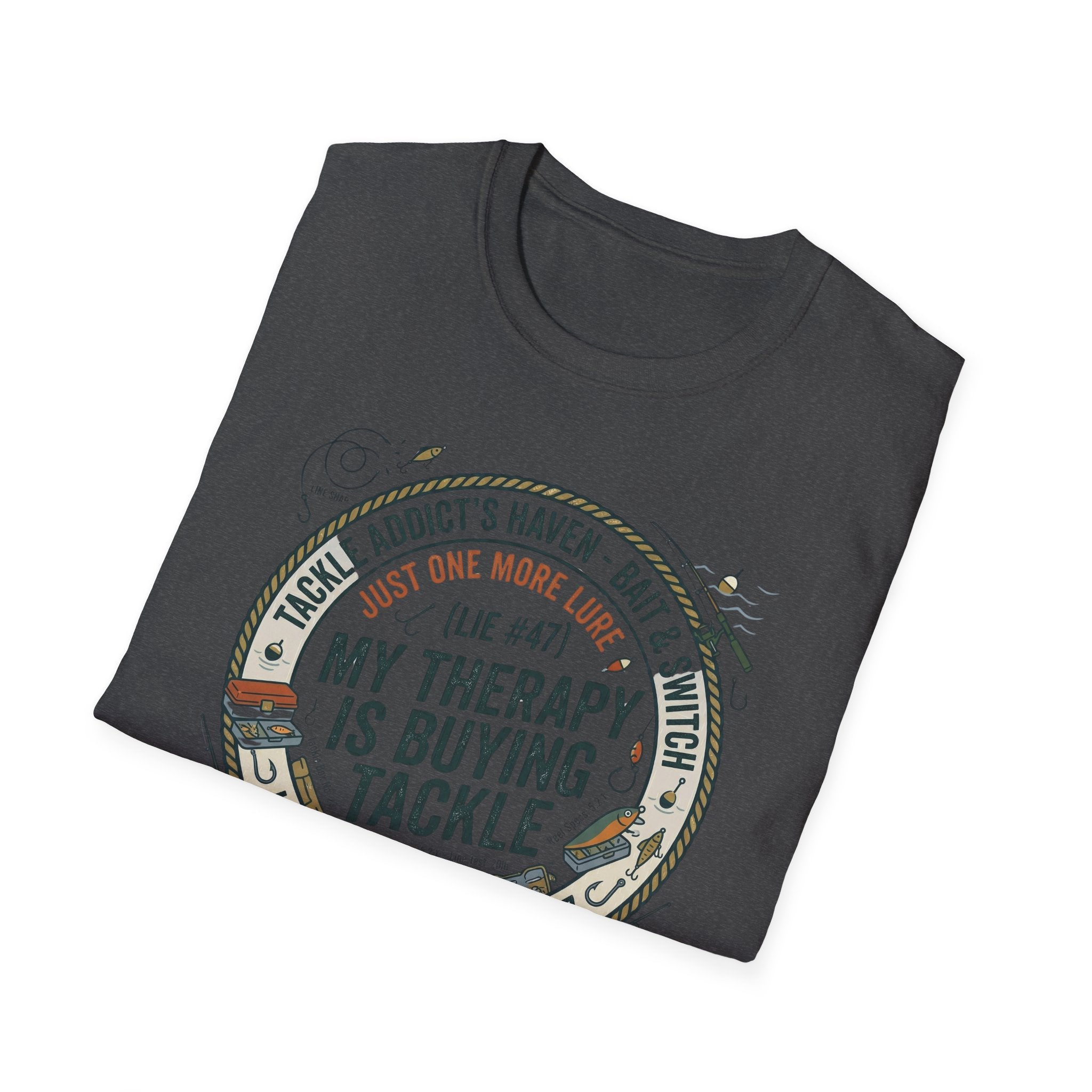 My Therapy Is Buying Tackle Fishing T-Shirt | Fishing Rod Reel Bait Angler Tee