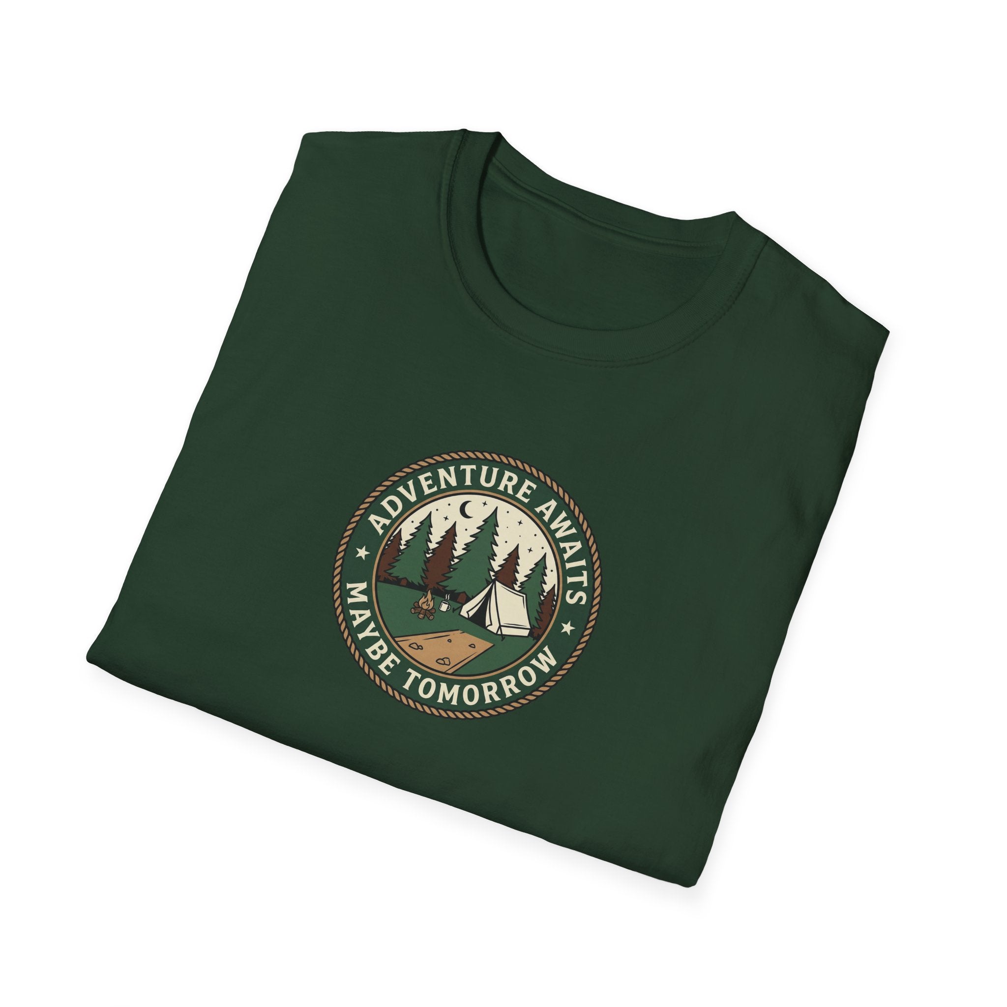 Adventure Awaits Maybe Tomorrow T-Shirt | Camping Patch Graphic
