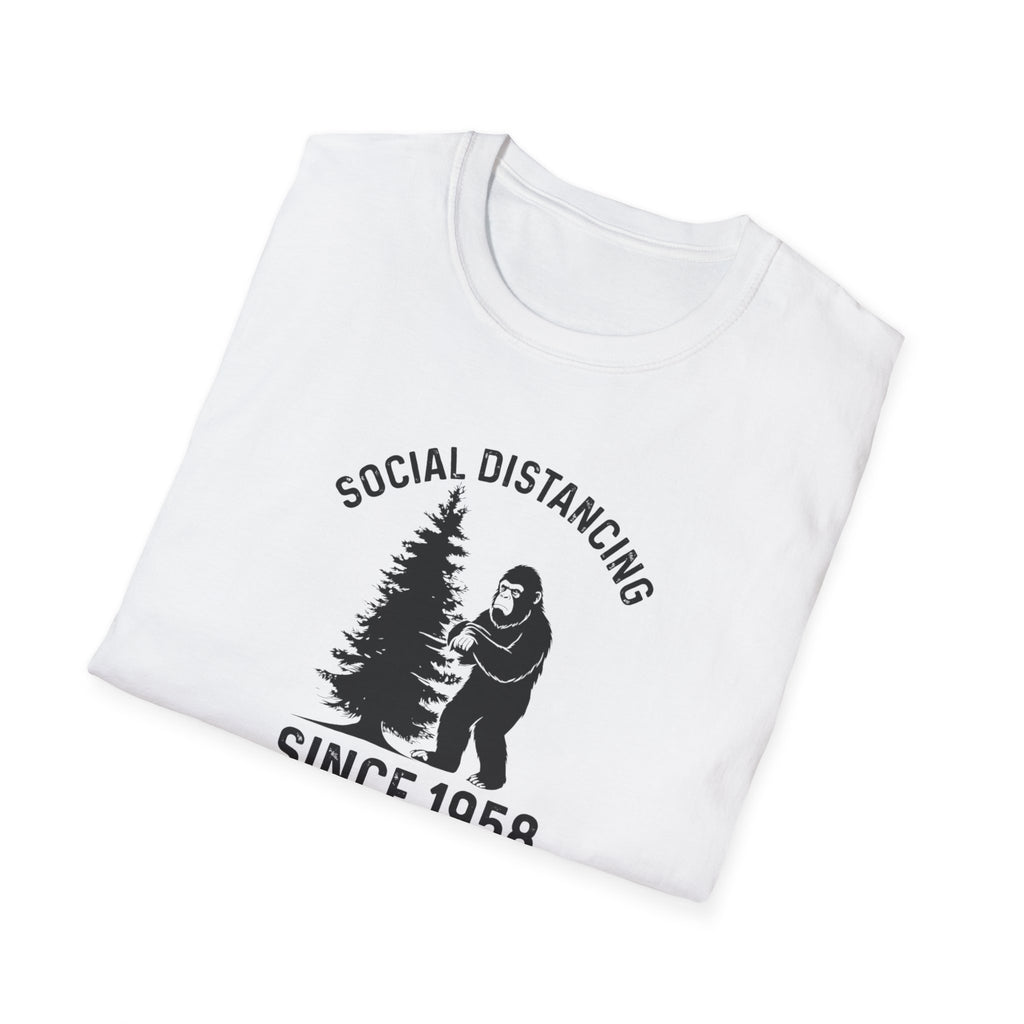 Social Distancing Since 1958 T-Shirt | Bigfoot Sasquatch Graphic
