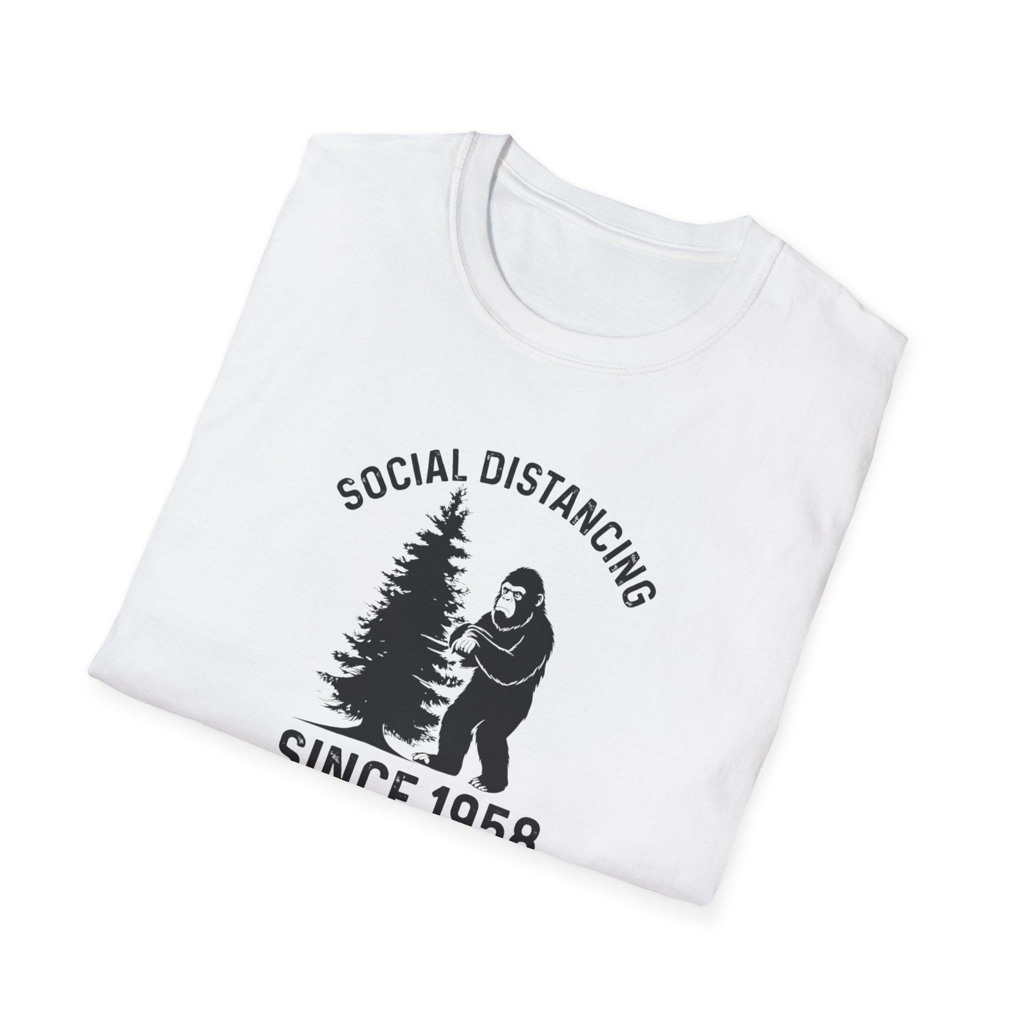 Social Distancing Since 1958 T-Shirt | Bigfoot Sasquatch Graphic